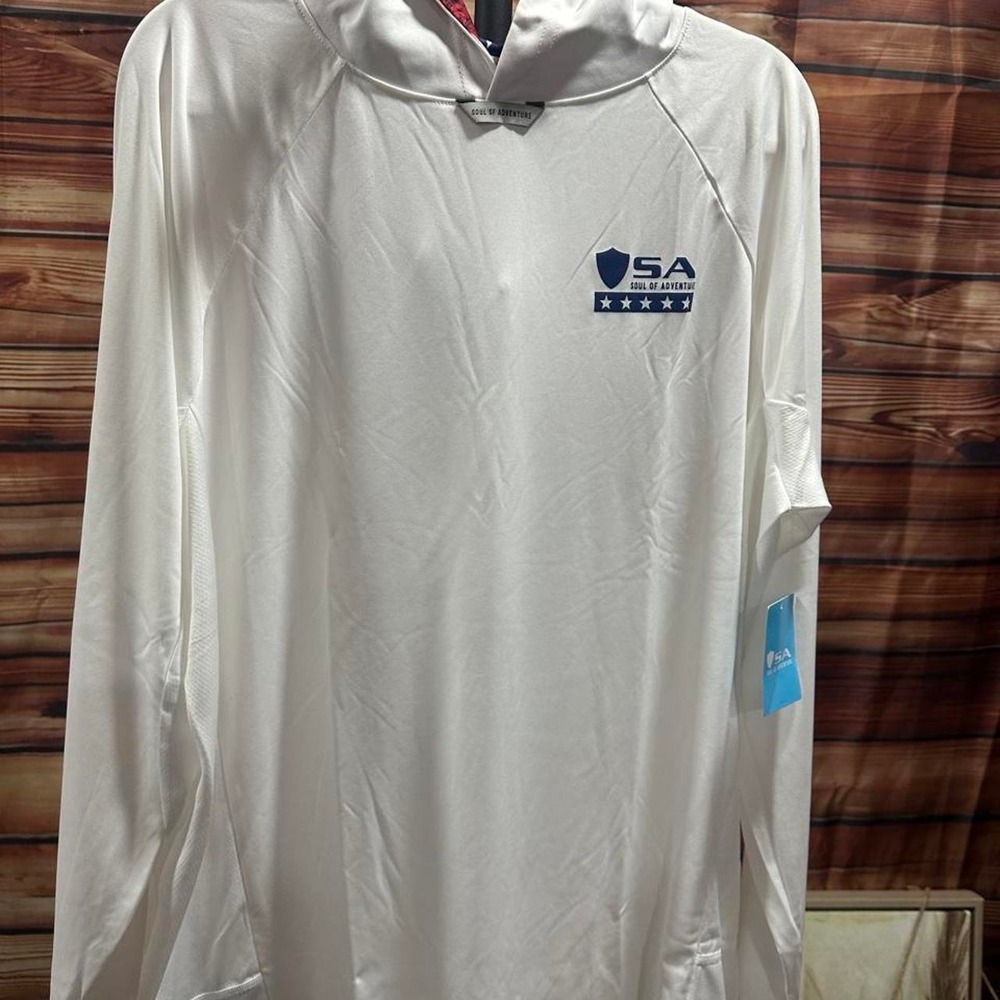 SA Soul of Adventure Mens XL White Performance Hooded Mesh Fishing Shirt NWT